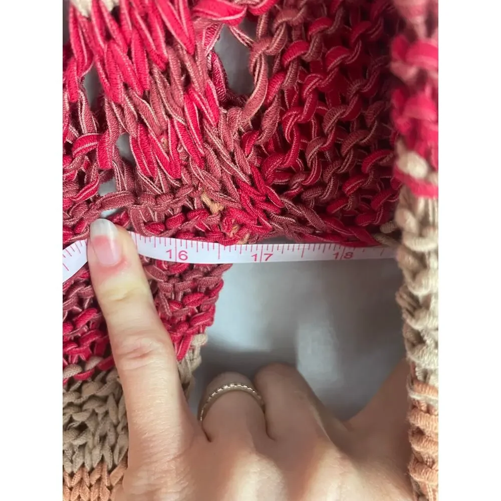 Free People Desert Moon Slouchy Fisherman Open Knit Sweater Pink Striped XS